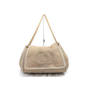 Chanel Mouton Chain Shoulder Bag Tote Beige Coco Mark